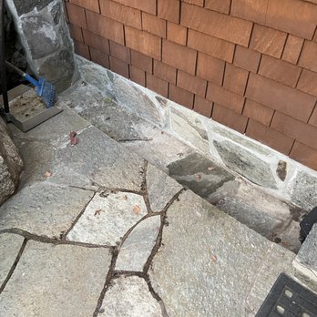 Brazilian Stone - Drain channel next to garage step. They finished it with stone to match. Super nice job. - Masonry/Concrete Near Me - Reno, Nevada