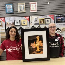 Michaels - Kelly & Jo Five Star Framers Extrodinair. Playing with Fire all matted and framed with wire & museum glass. Looks incredible! Julie A
