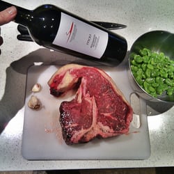 Brenta Meat Suppliers - Prepping a 1kg T-Bone from Brenta's with a few Broad Beans and  Bottle of Aglianico