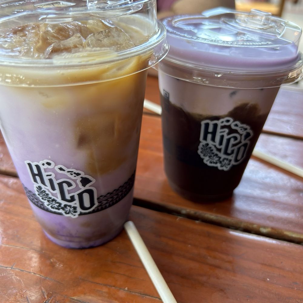 Ube latte and Ube cold brew with cold foam topping Ube latte and Ube cold brew with cold foam topping