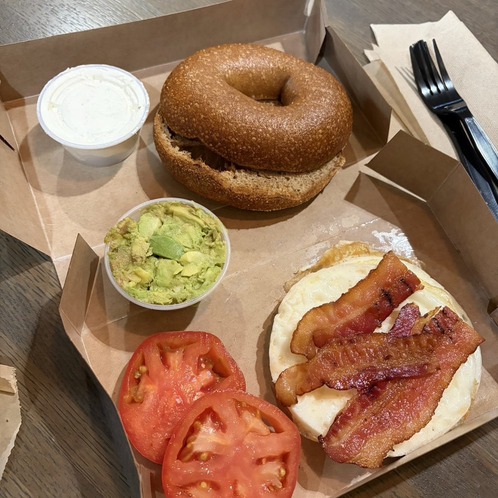 Einstein Bros. Bagels - Bacon, Avocado, & Tomato Egg White Sandwich - Bagels Near Me - Atlanta, Georgia Einstein Bros. Bagels - Bacon, Avocado, & Tomato Egg White Sandwich - Bagels Near Me - Atlanta, Georgia