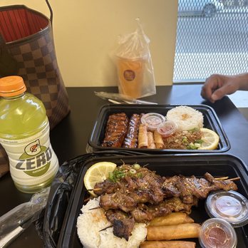 Pinay Good-Eats - Barbecue Pinoy Pork Liempo BBQ Barbecue Grilled Pork Adobo on Stick Spring Roll Steamed rice - Desserts Near Me