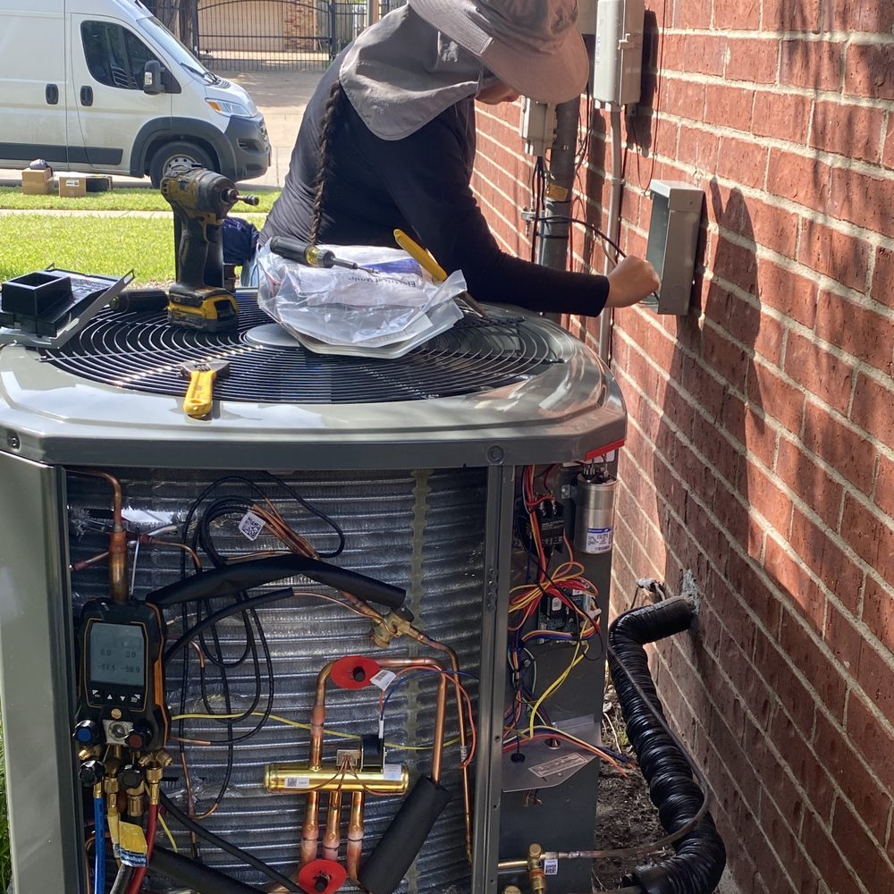 Xtreme Air Services - The fence and the old unit are gone, Ninja #2 installing the new breaker box and look at that unit!! - Heating & Air Conditioning/HVAC Near Me - Sunnyvale, Texas Xtreme Air Services - The fence and the old unit are gone, Ninja #2 installing the new breaker box and look at that unit!! - Heating & Air Conditioning/HVAC Near Me - Sunnyvale, Texas