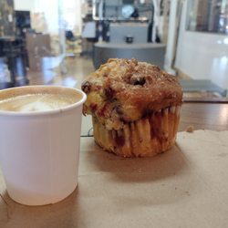Different macchiato and muffin
