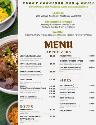 Menu photo 2 Curry Corridor Grill & Bar Yorktown, VA