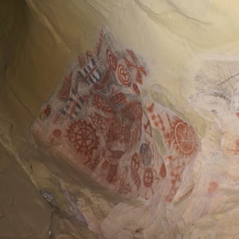 Chumash Painted Cave State Historic Park - Ancient Cave Drawings.  Apparently they were telling a story about a guy in a top hat. - Landmarks & Historical Buildings Near Me - Santa Barbara, California