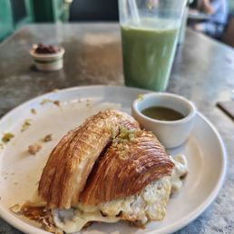 What's left of my irresistible Cuban sandwich and iced lavender matcha