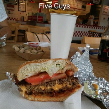 Five Guys - One bacon cheeseburger and regular fry is plenty for two... Trust me! - Fast Food Near Me - Asheville, North Carolina Five Guys - One bacon cheeseburger and regular fry is plenty for two... Trust me! - Fast Food Near Me - Asheville, North Carolina
