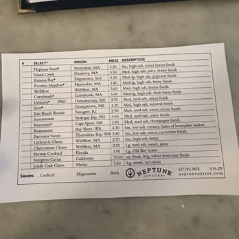Neptune Oyster - Oyster list - Seafood Near Me - Boston, Massachusetts