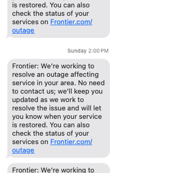 Frontier Internet - hundreds of texts service is out - Telecommunications Near Me