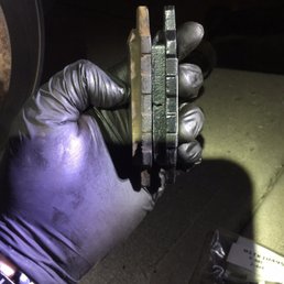 Here you can see my original brake pad on the left as compared to a brand new brake pad on the right.