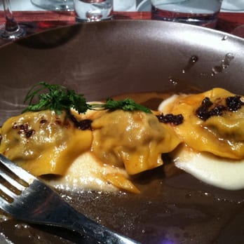 StudioKitchen - "Spring" dinner, 3/30/12: Lamb agnolotti, cerleriac, green apple, spice jus, olive tapenade - New American Near Me - Philadelphia, Pennsylvania