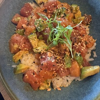 Sushi Roll - Salmon tuna bowl.  They added lemon, which now makes me think masked the not fresh tuna/salmon, which was slimy. - Sushi Bars Near Me - Chula Vista, California