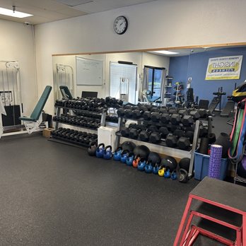 Grow Strong Studio - Dumbbell rack with kettlebells and plyo-boxes. - Trainers Near Me - Santa Rosa, California Grow Strong Studio - Dumbbell rack with kettlebells and plyo-boxes. - Trainers Near Me - Santa Rosa, California