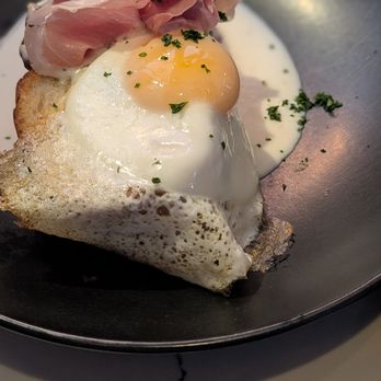 The Graceful Ordinary - Croque Madame. Very delicious. Note how the yolk is runny here, but both of our benedicts had overcooked eggs. - New American Near Me - St. Charles, Illinois The Graceful Ordinary - Croque Madame. Very delicious. Note how the yolk is runny here, but both of our benedicts had overcooked eggs. - New American Near Me - St. Charles, Illinois