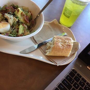 Panera Bread - Half Green Goddess Cobb Salad with bread and Passion Papaya green tea - Sandwiches Near Me - West St Paul, Minnesota Panera Bread - Half Green Goddess Cobb Salad with bread and Passion Papaya green tea - Sandwiches Near Me - West St Paul, Minnesota