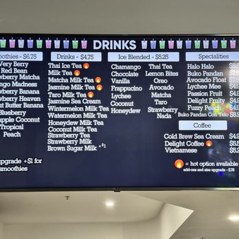 Delight Ice Cream & Drinks - Menu 05/14/2025 - Ice Cream & Frozen Yogurt Near Me - Murrieta, California