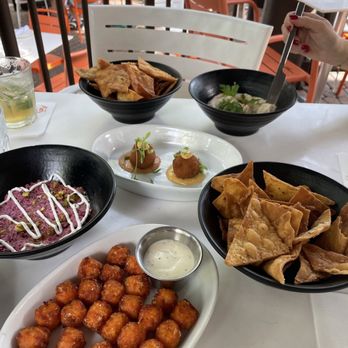 Glass & Vine - Croquetas in the center and the Happy Hour spread - New American Near Me - Miami, Florida Glass & Vine - Croquetas in the center and the Happy Hour spread - New American Near Me - Miami, Florida
