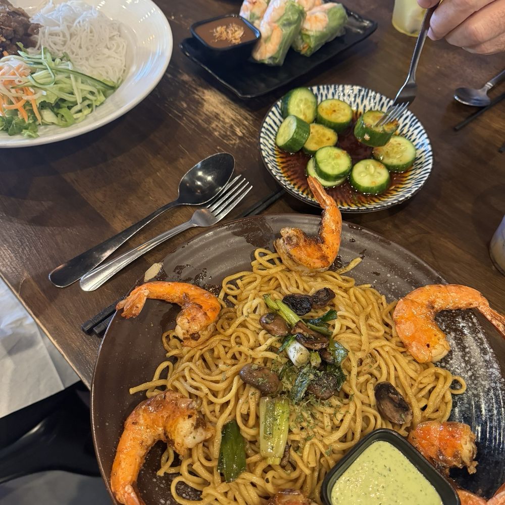 OMELI Kitchen - Cucumber salad, shrimp spring roll, Cajun prawn noodles - Vietnamese Near Me - Fullerton, California