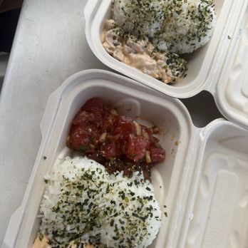 Oki's Seafood Corner - Ahi tuna shoyu sauce with spicy salmon - Seafood Near Me - Kahului, Hawaii