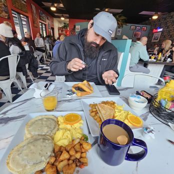 Porter's - My husband's and my  breakfast. He had the Frosted French Toast and a Rise and Shine breakfast. And I had the Biscuits and Gravy - Salad Near Me - Springdale, Utah
