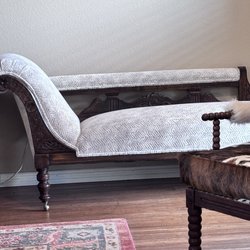 Bonilla Upholstery and Draperies - Fainting couch- cowhide chair also done by Bonilla