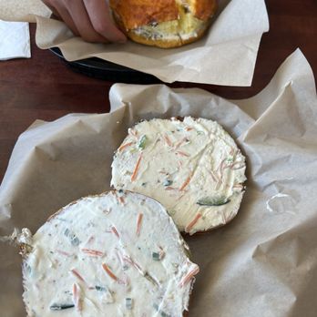 Bagel Stop Cafe - Breakfast sandwich and bagel with the garden veggie cream cheese - Bagels Near Me - Parker, Colorado
