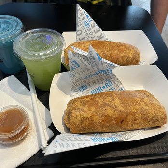 Blue Burro - Carne Asada Breakfast Burrito and Regular Blue Horchata and Regular Cucumber Pineapple - Mexican Near Me - Riverside, California Blue Burro - Carne Asada Breakfast Burrito and Regular Blue Horchata and Regular Cucumber Pineapple - Mexican Near Me - Riverside, California
