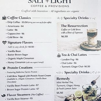 Salt Light Coffee and Provisions - Menu (March 29, 2026) - Coffee & Tea Near Me - San Dimas, California