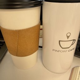 I love my Pinpoint Cafe reuseable mug!! Sometimes I need to get a regular cup, but 95% of the time I have my mug available. :-) I love my Pinpoint Cafe reuseable mug!! Sometimes I need to get a regular cup, but 95% of the time I have my mug available. :-)
