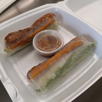 ThaiBinh’s - Chick'n, Lettuce, Vermicelli, Cucumber, Granny Smith Apples, Crunchie, & Basil , Rolled in Rice Paper, with Peanut Dipping Sauce - Vietnamese Near Me - DeSoto, Texas ThaiBinh’s - Chick'n, Lettuce, Vermicelli, Cucumber, Granny Smith Apples, Crunchie, & Basil , Rolled in Rice Paper, with Peanut Dipping Sauce - Vietnamese Near Me - DeSoto, Texas