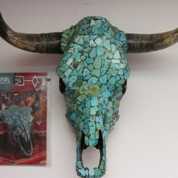 Tucson Indian Jewelry - Turquoise encrusted cow skull at Tucson Indian Jewelry