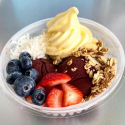 Menchie's Frozen Yogurt - Acai and Dole whip Pineapple with fruit makes a perfect power bowl  to start your day.