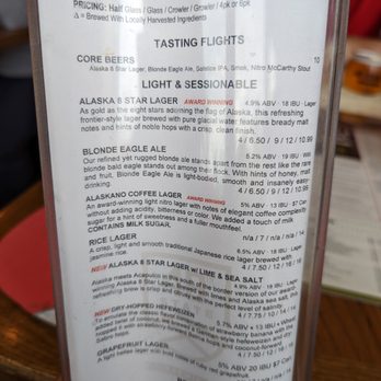 49th State Brewing - Anchorage - Tasting Flights & Light & Sessionable beers menu. Mon afternoon July 4th, 2022 - Breweries Near Me - Anchorage, Alaska