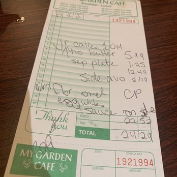 My Garden Cafe - My receipt - American Near Me - Turlock, California My Garden Cafe - My receipt - American Near Me - Turlock, California