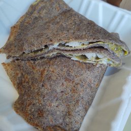 Gluten free build your own crepe with egg, vegan herbed cheese spread, and roasted turkey