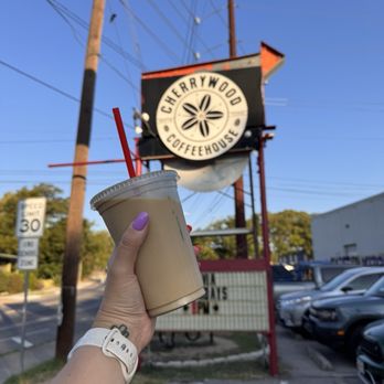 Cherrywood Coffeehouse - Maple spice latte and main sign - Coffee & Tea Near Me - Austin, Texas Cherrywood Coffeehouse - Maple spice latte and main sign - Coffee & Tea Near Me - Austin, Texas