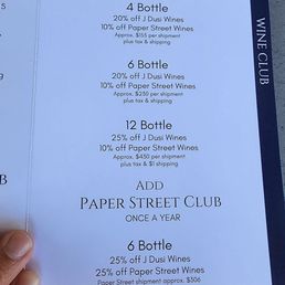 Wine club menu