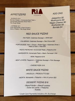 Menu photo 2 Ria Pizzeria Rogers, AR Menu photo 2 Ria Pizzeria Rogers, AR