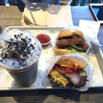 Shake Shack Seaport - Smoke shack double, chicken sandwich, and mint cookies n cream shake. - Burgers Near Me - Boston, Massachusetts Shake Shack Seaport - Smoke shack double, chicken sandwich, and mint cookies n cream shake. - Burgers Near Me - Boston, Massachusetts