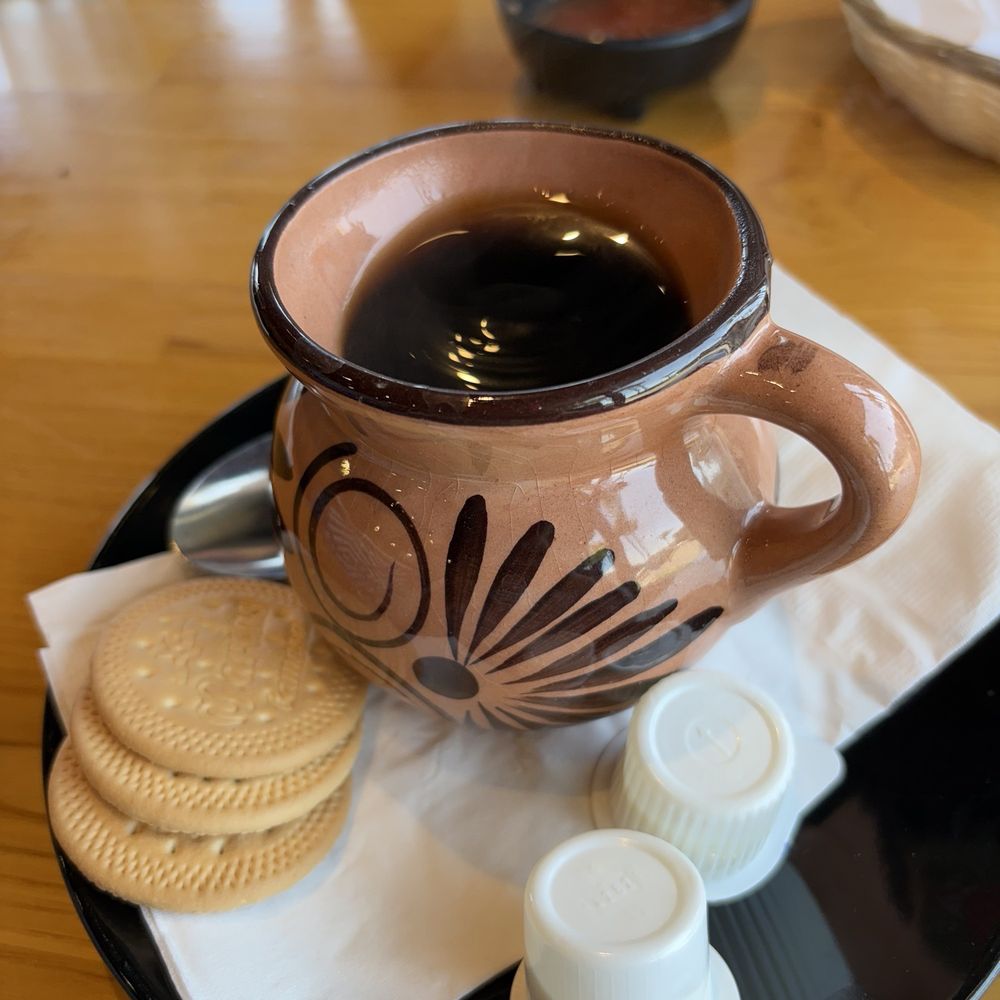 Katrina's Mexican Kitchen - Cafe De Olla served I the prettiest pottery cup - Mexican Near Me - Artesia, California