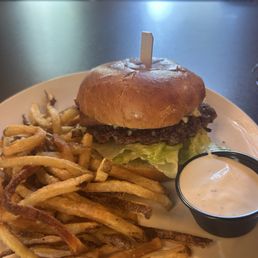 Burger and fries. Burger and fries.