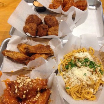 Fire Wings - Natomas - Top-bottom: Fire Wings, Cali Rub, Louisiana Rub, Peanut, & garlic noodles - Chicken Wings Near Me - Sacramento, California Fire Wings - Natomas - Top-bottom: Fire Wings, Cali Rub, Louisiana Rub, Peanut, & garlic noodles - Chicken Wings Near Me - Sacramento, California