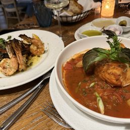 Shrimp Kyklades and Chilean Seabass Plaka