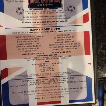 The Old Bull & Bush - 2024 Menu - British Near Me - Myrtle Beach, South Carolina The Old Bull & Bush - 2024 Menu - British Near Me - Myrtle Beach, South Carolina
