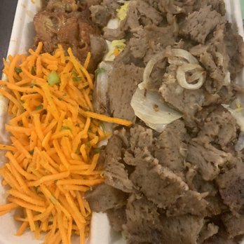 Hungry Platters & Gyro - Basmati rice with lamb/beef gyro, crisp carrots and roasted eggplant - Mediterranean Near Me - Prosper, Texas Hungry Platters & Gyro - Basmati rice with lamb/beef gyro, crisp carrots and roasted eggplant - Mediterranean Near Me - Prosper, Texas