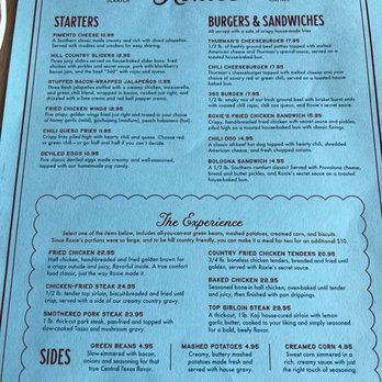 Roxie’s - Menu (front) - Southern Near Me - Buda, Texas