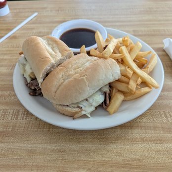 Mamadou's Restaurant - Philly sandwich and french fries. Au jus on the side. - Seafood Near Me - Glenpool, Oklahoma