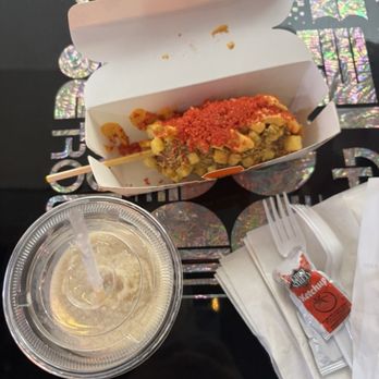 Two Hands Corn Dogs - Buena Park - Potato Dog with Cheddar & Mozzarella Filling and Horchata Slush - Fast Food Near Me - Buena Park, California Two Hands Corn Dogs - Buena Park - Potato Dog with Cheddar & Mozzarella Filling and Horchata Slush - Fast Food Near Me - Buena Park, California