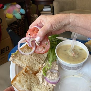 Panera Bread - Sandwich with a small scoop of tuna salad at one end of the bread! - Salad Near Me - Rohnert Park, California Panera Bread - Sandwich with a small scoop of tuna salad at one end of the bread! - Salad Near Me - Rohnert Park, California